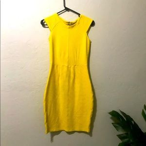 Cremieux Yellow Ribbed Bodycon Mini Dress